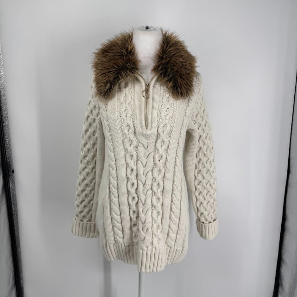 Show Me Your Mumu Sun Valley Faux Fur Cable Knit Pullover - Small